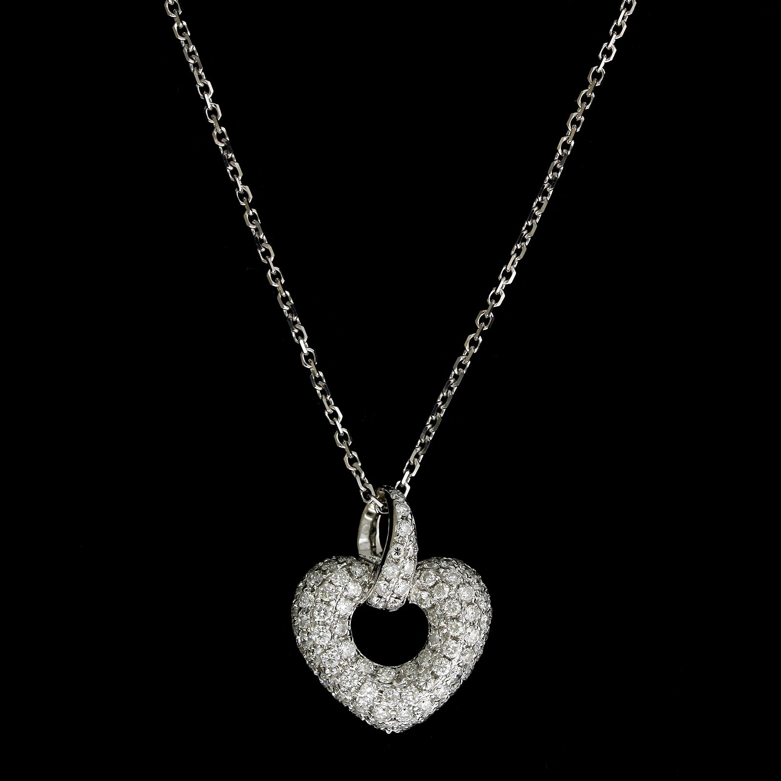 18K White Gold Estate Diamond Heart Pendant