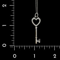 Tiffany & Co. 18K White Gold Estate Diamond Heart Key Pendant