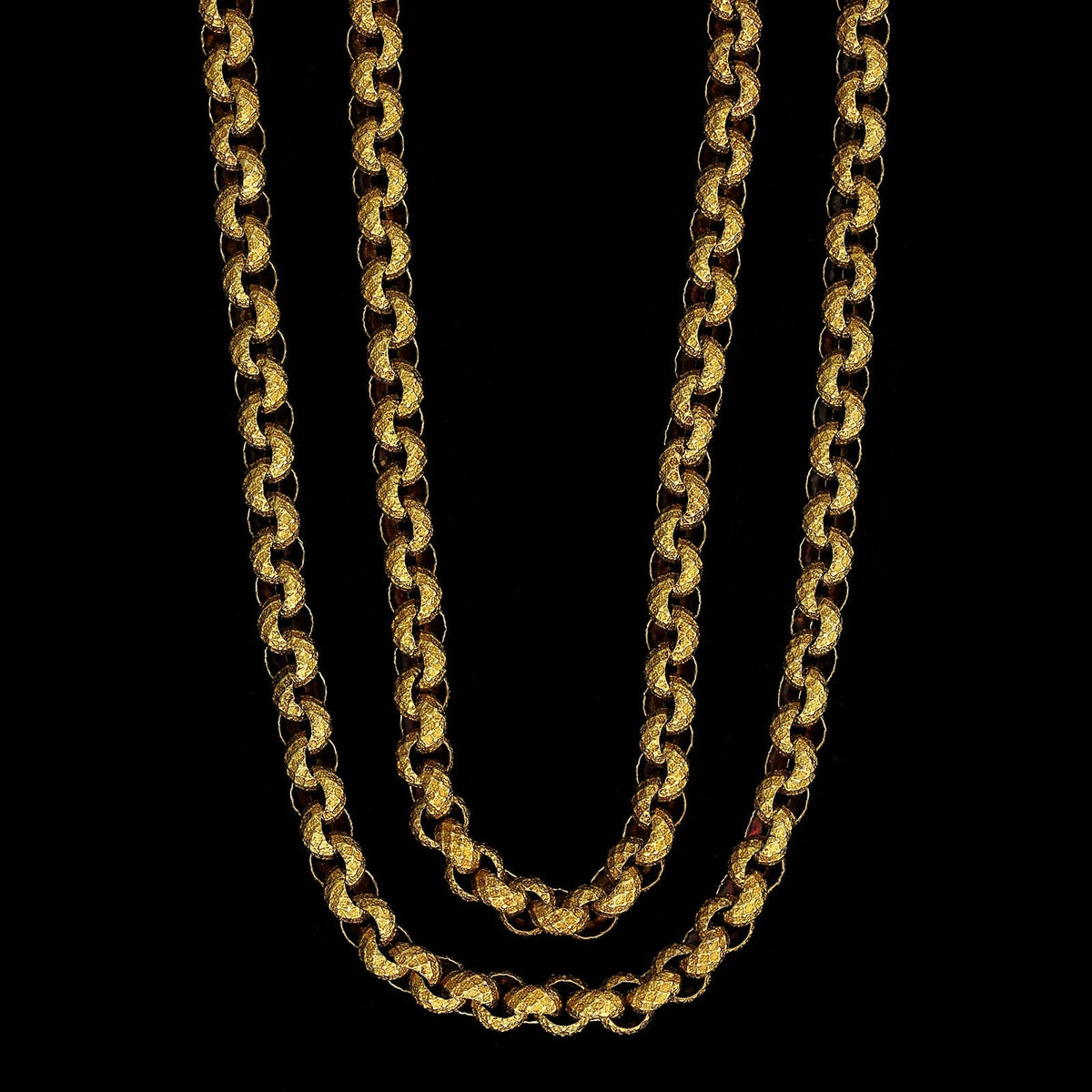 Antique 14K Yellow Gold Textured Longchain Necklace