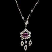 Doris Panos 18K White Gold Estate Pink Sapphire and Diamond Pendant Necklace