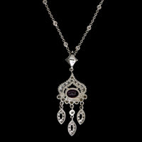 Doris Panos 18K White Gold Estate Pink Sapphire and Diamond Pendant Necklace
