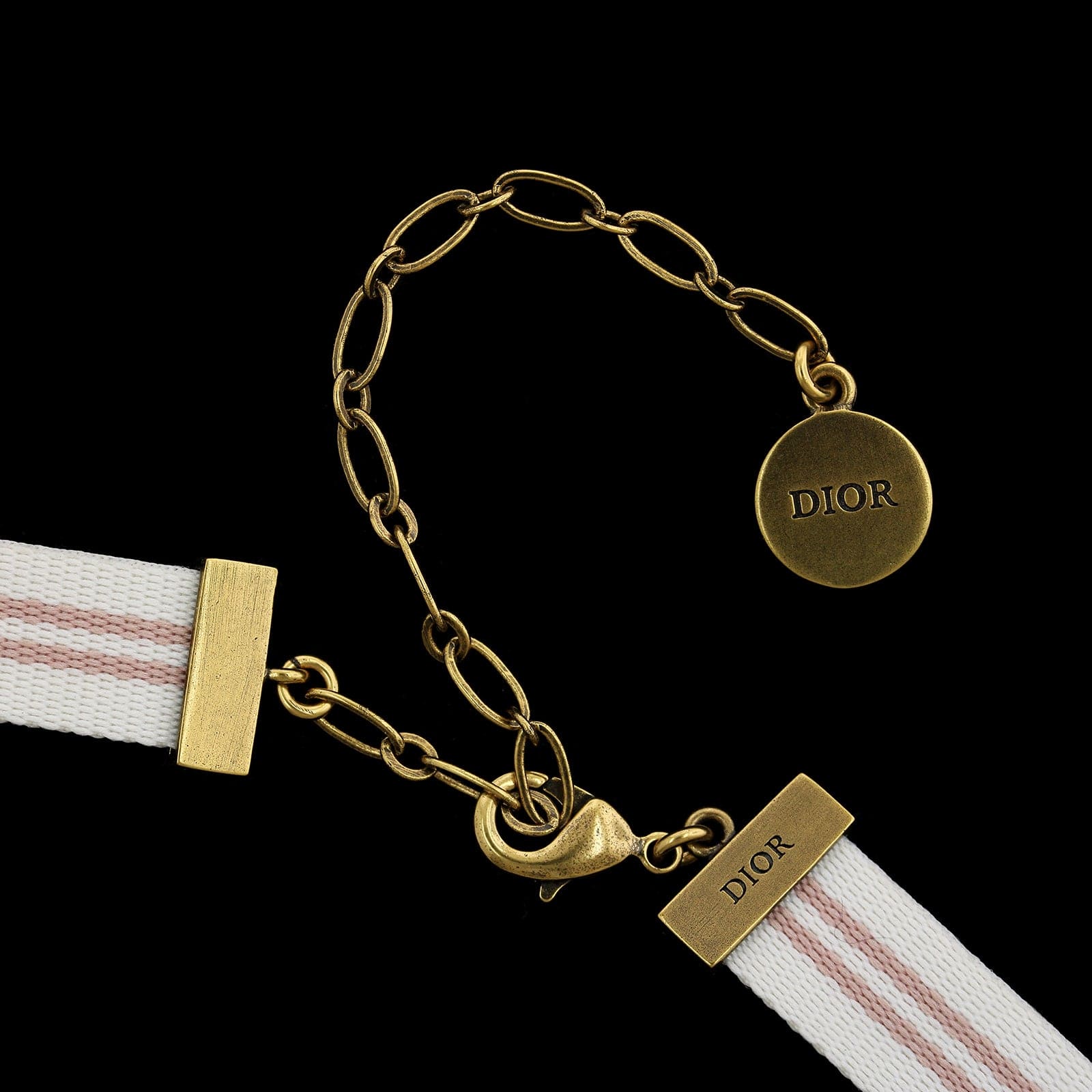 Dior Estate Metal and Ribbon Choker Necklace