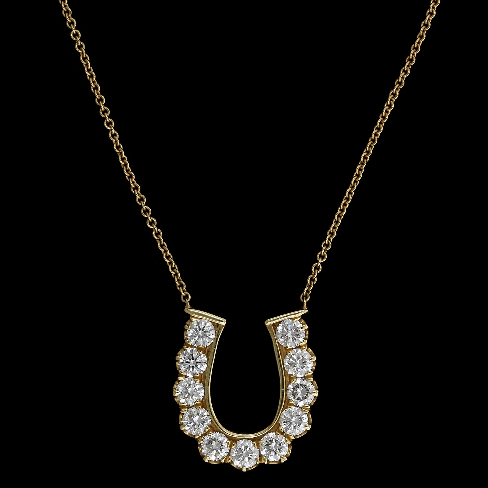 18K Yellow Gold Estate Diamond Horseshoe Necklace