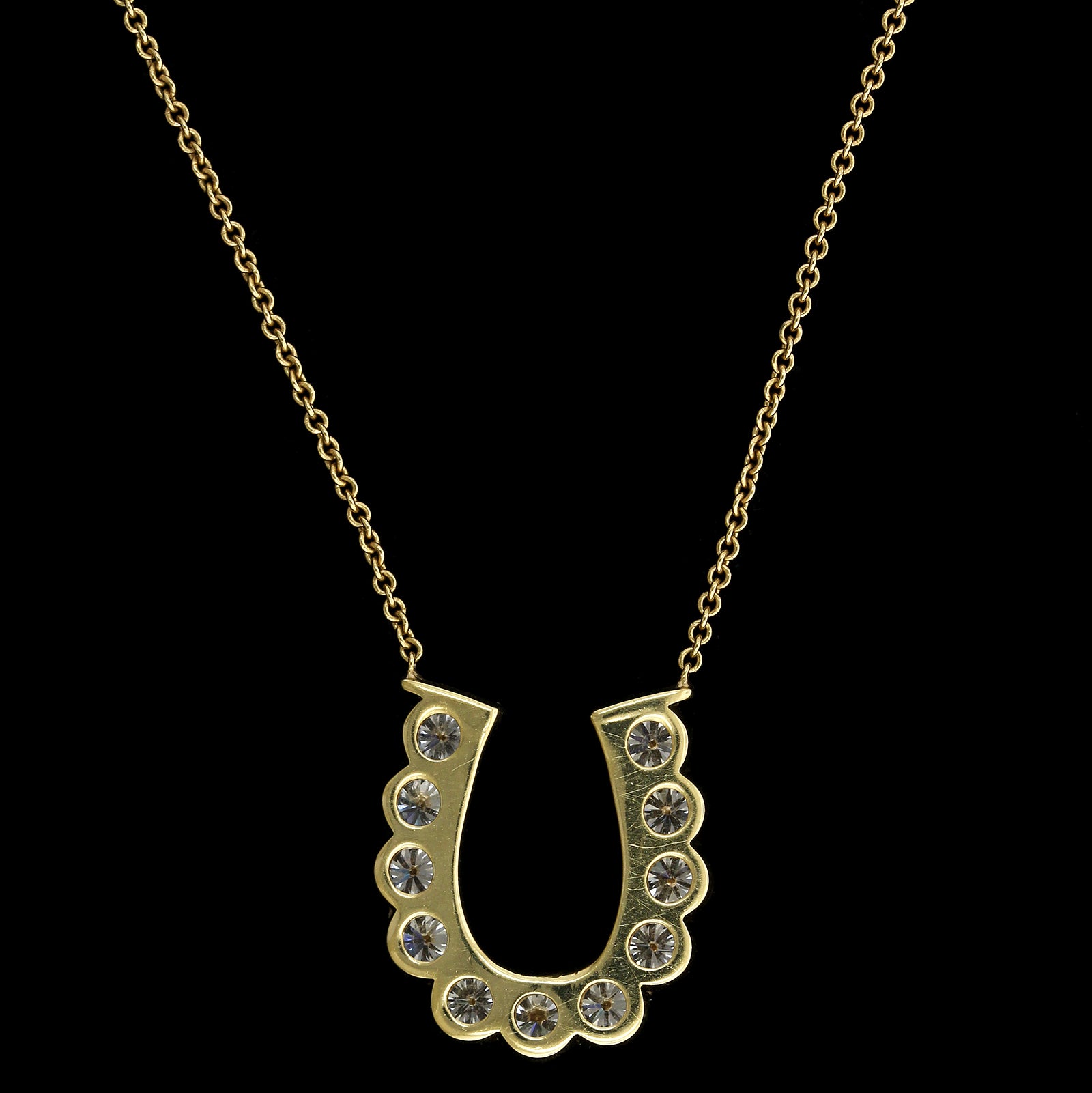 18K Yellow Gold Estate Diamond Horseshoe Necklace