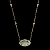 14K Yellow Gold Estate Opal and Diamond Pendant Necklace