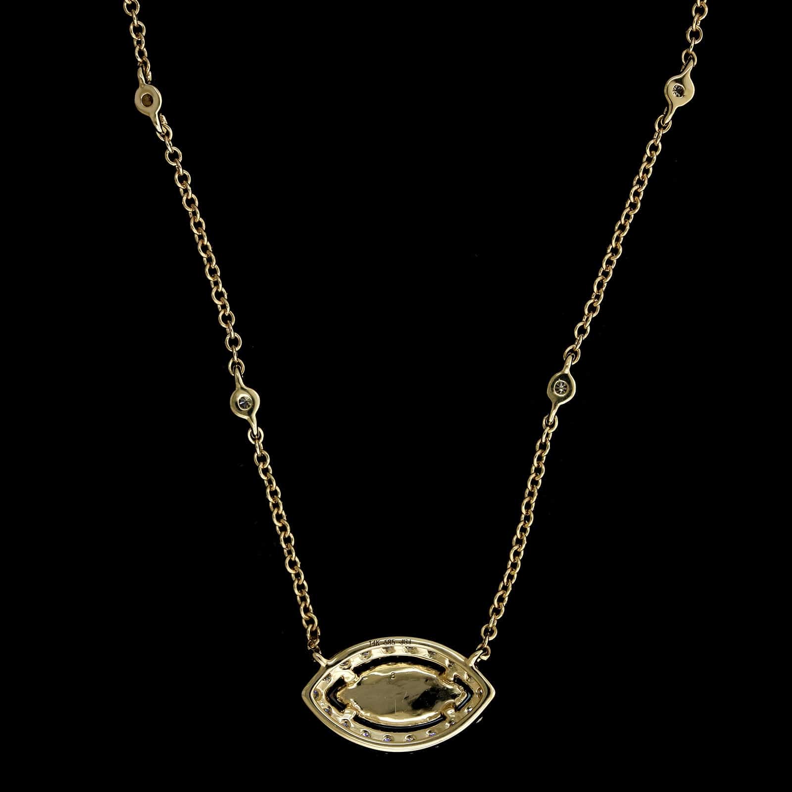 14K Yellow Gold Estate Opal and Diamond Pendant Necklace