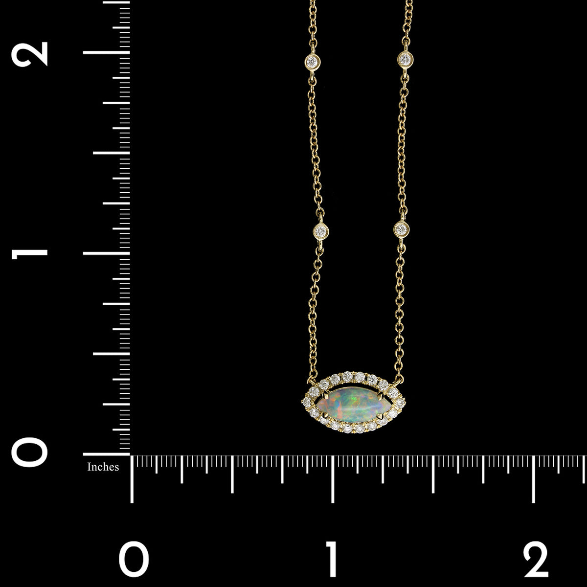 14K Yellow Gold Estate Opal and Diamond Pendant Necklace