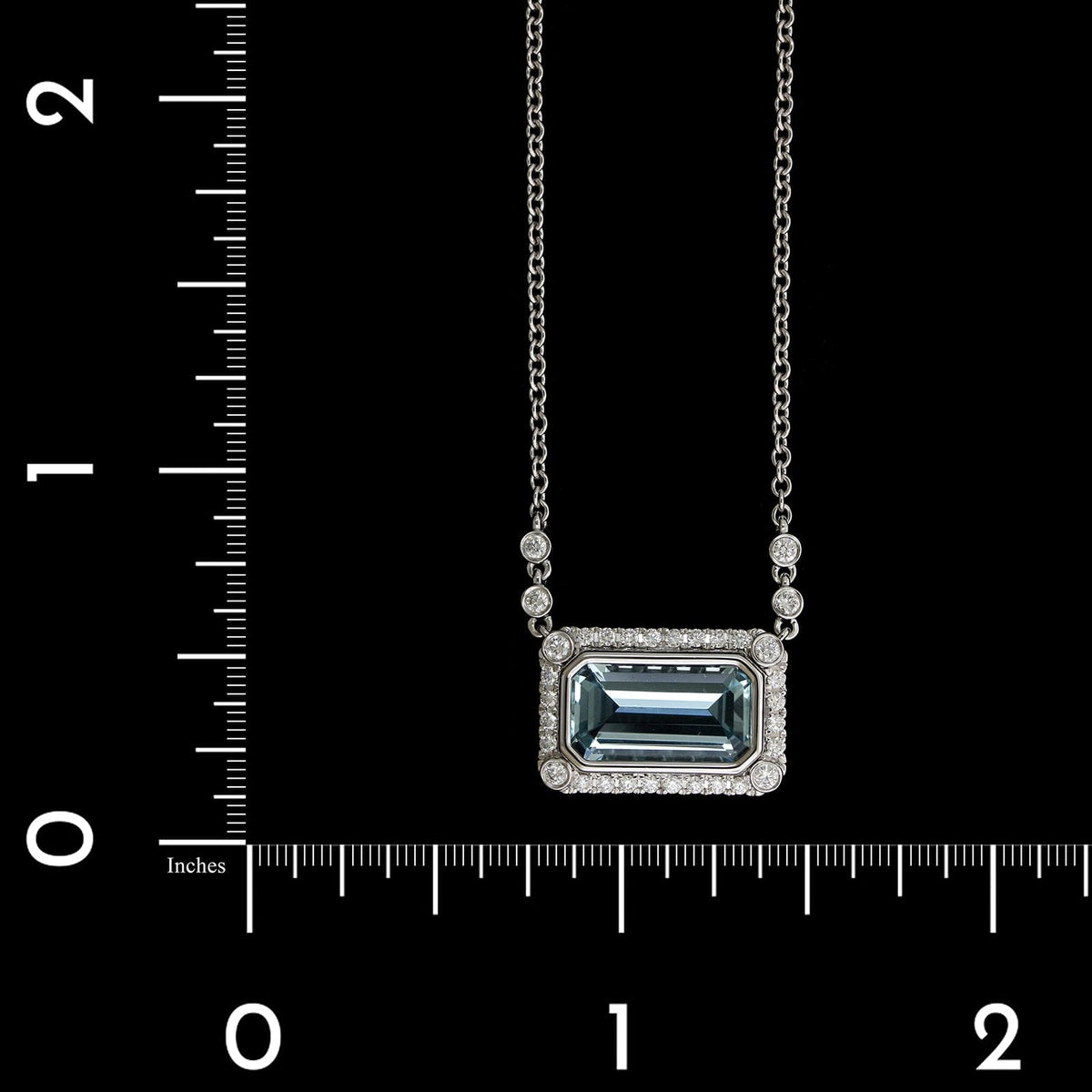 18K White Gold Estate Aquamarine and Diamond Pendant Necklace