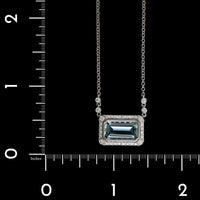 18K White Gold Estate Aquamarine and Diamond Pendant Necklace