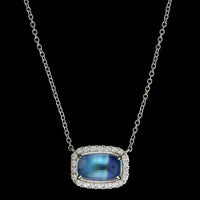 18K White Gold Estate Moonstone and Diamond Pendant Necklace