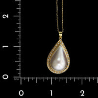 18K Yellow Gold Estate Mabe Pearl and Diamond Pendant Necklace