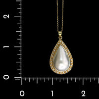 18K Yellow Gold Estate Mabe Pearl and Diamond Pendant Necklace