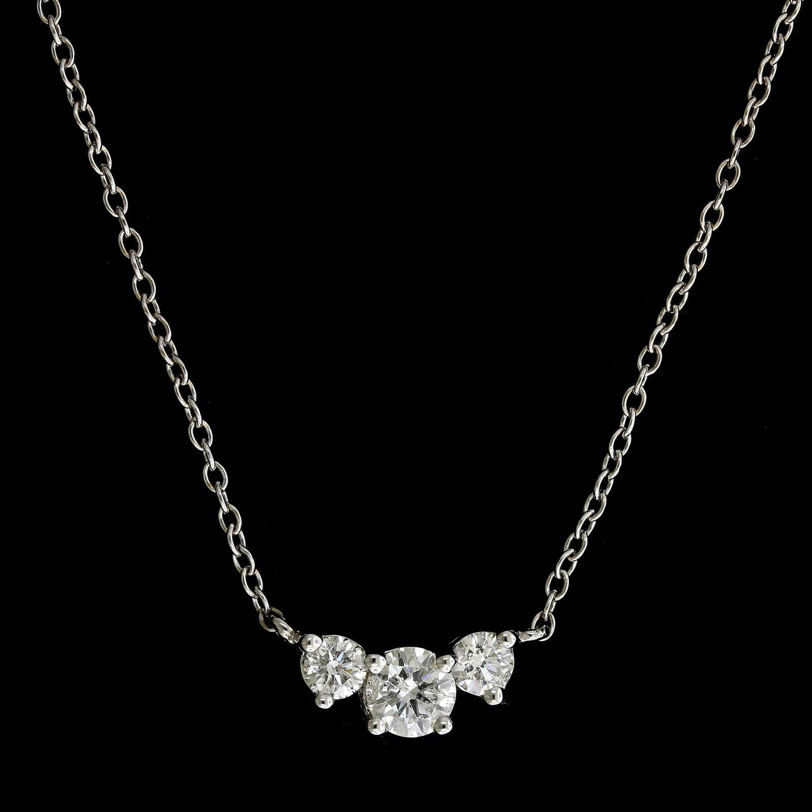 14K White Gold Estate Diamond Three Stone Pendant