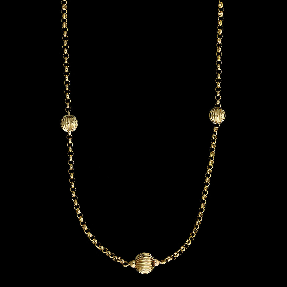 14K Yellow Gold Estate Bead with Link Chain  Length 16"