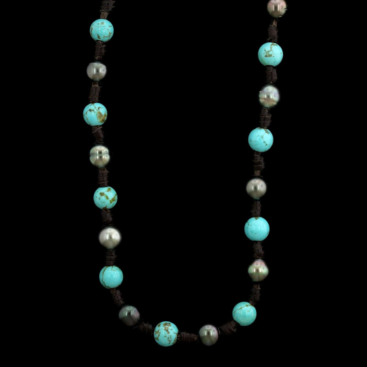 Tresors de St. Barth Estate Black Tahitian Pearl and Turquoise Bead Necklace
