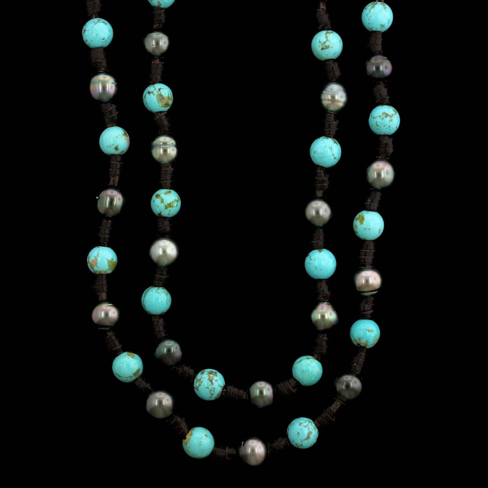 Tresors de St. Barth Estate Black Tahitian Pearl and Turquoise Bead Necklace