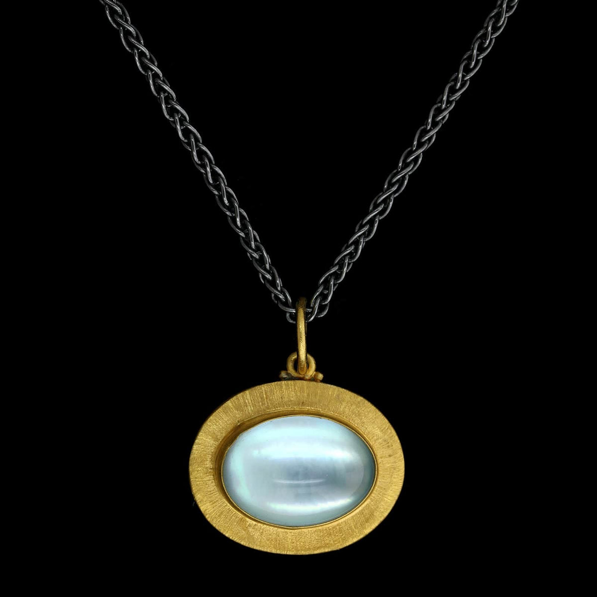 Lika Behar Sterling Silver 24K Yellow Gold Estate Blue Topped Mother of Pearl Pompeii Pendant Necklace