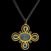Lika Behar Sterling Silver 24K Yellow Gold Estate Aquamarine Pendant Necklace