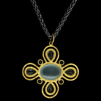 Lika Behar Sterling Silver 24K Yellow Gold Estate Aquamarine Pendant Necklace