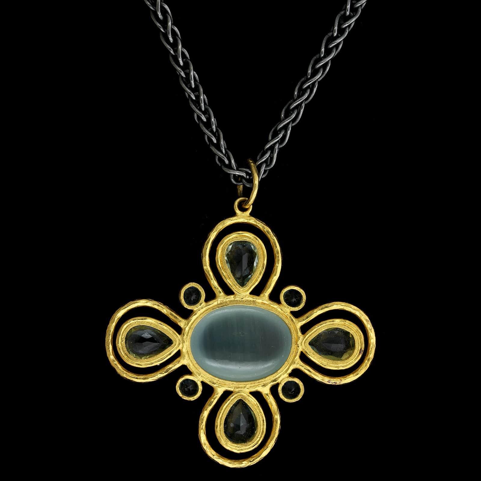 Lika Behar Sterling Silver 24K Yellow Gold Estate Aquamarine Pendant Necklace