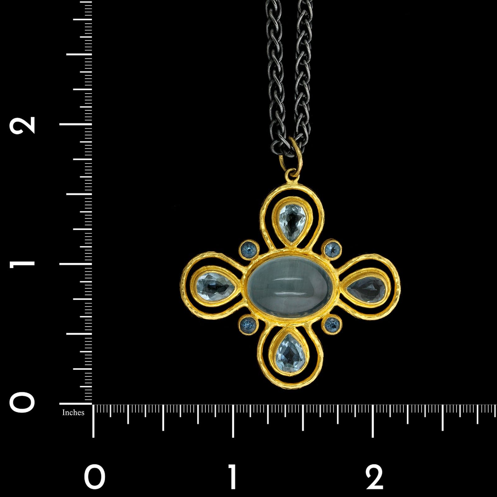 Lika Behar Sterling Silver 24K Yellow Gold Estate Aquamarine Pendant Necklace