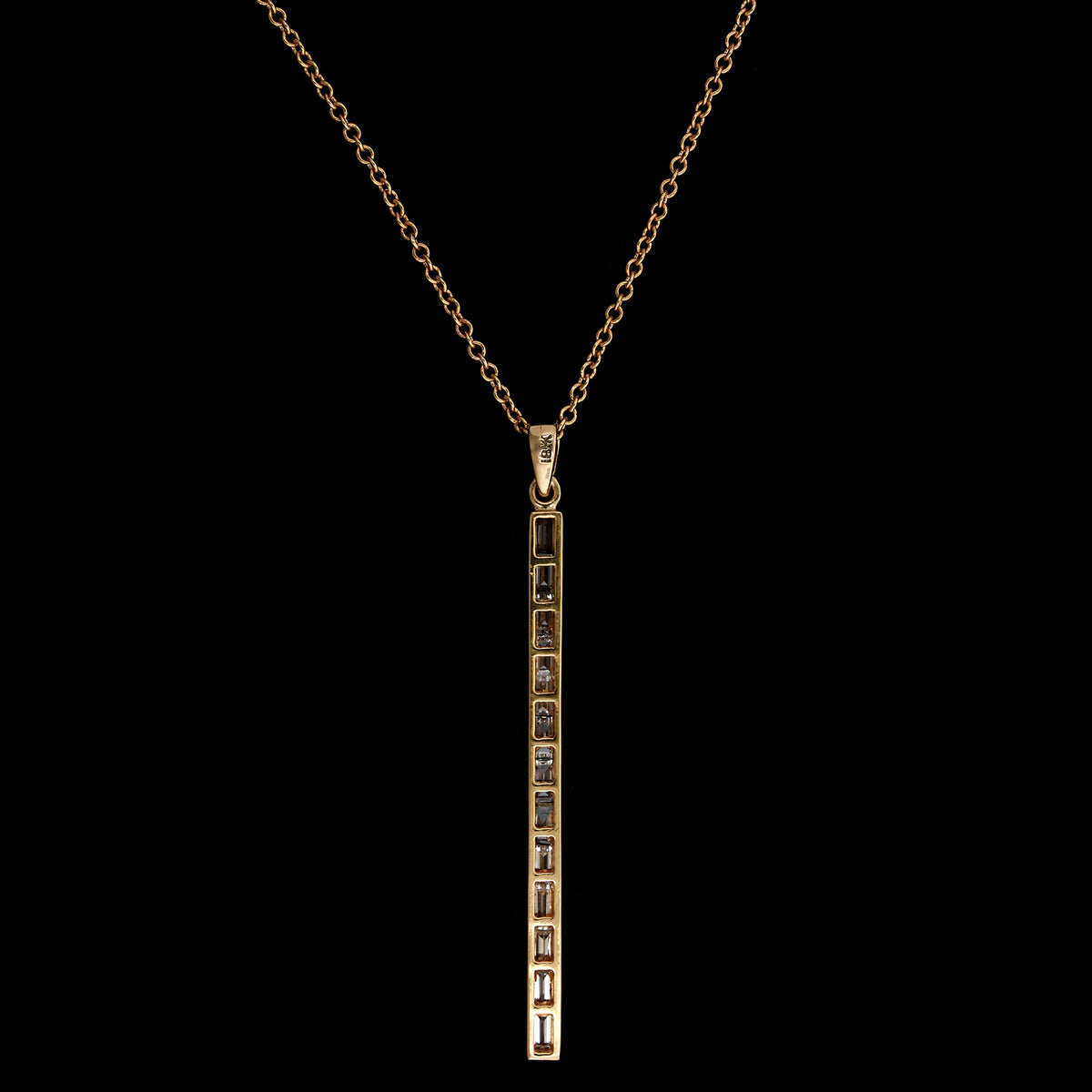 18K Rose Gold Estate Diamond Bar Pendant Necklace
