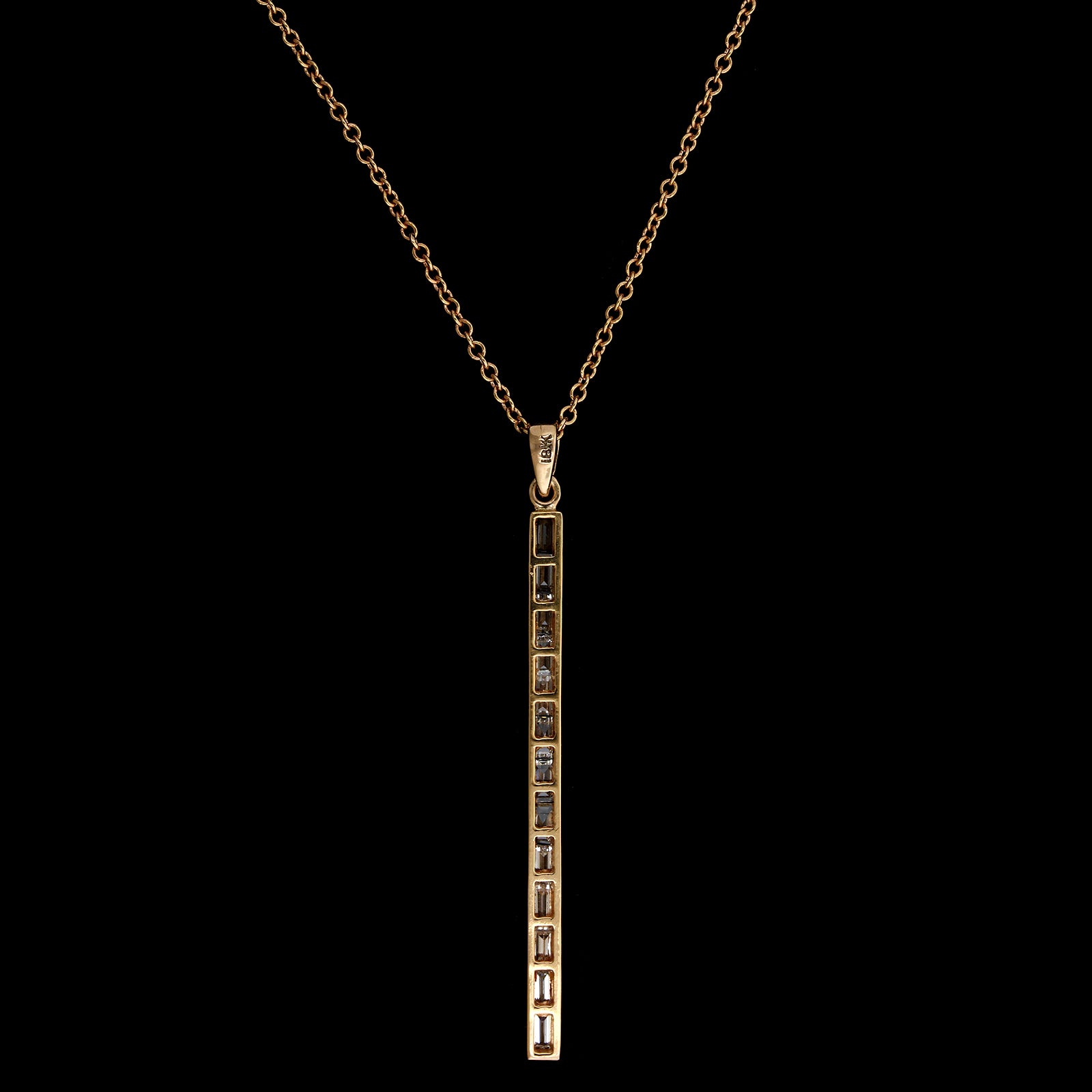 18K Rose Gold Estate Diamond Bar Pendant Necklace