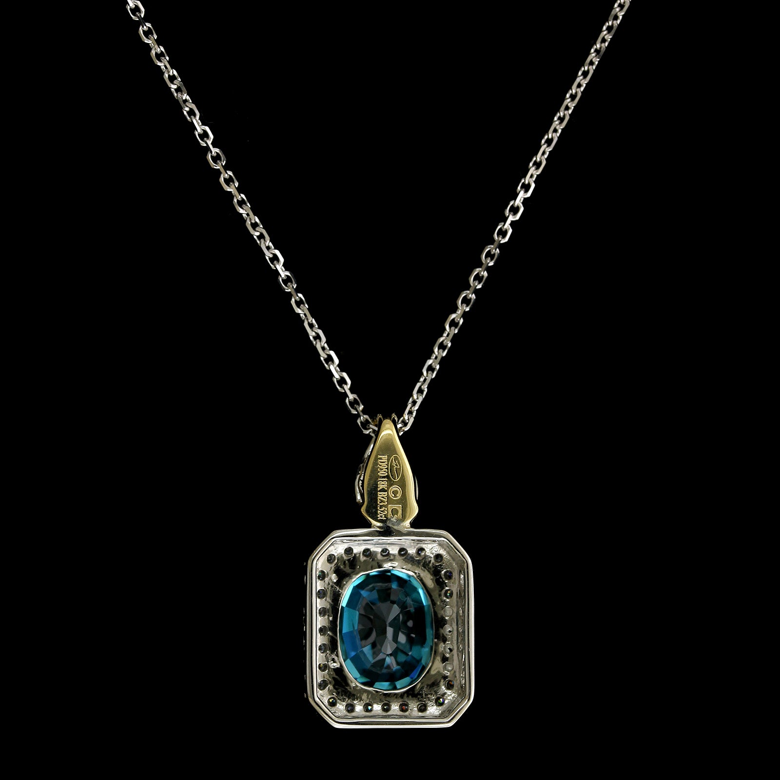 18K Two Tone Gold Estate Blue Zircon Tanzanite and Diamond Pendant Necklace