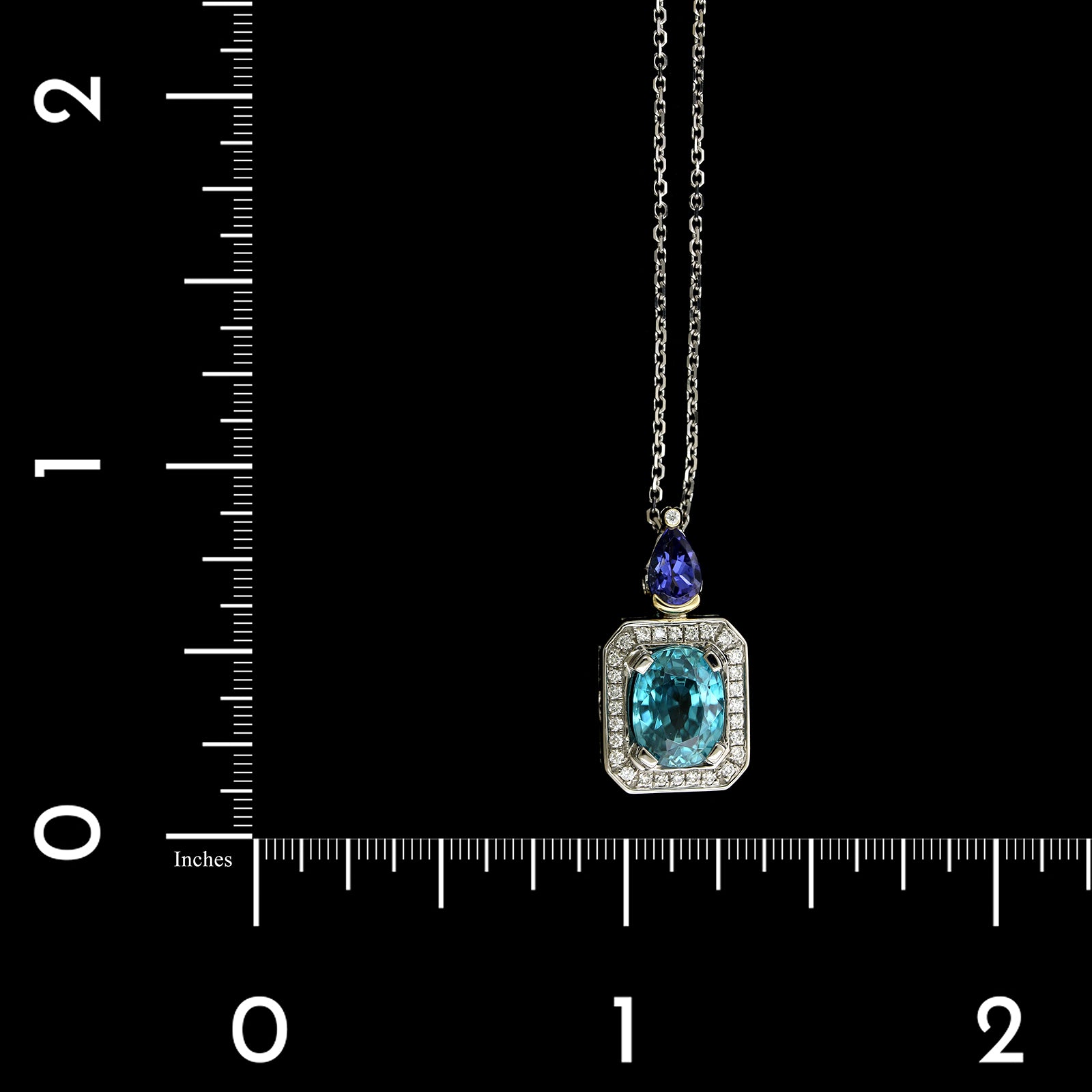 18K Two Tone Gold Estate Blue Zircon Tanzanite and Diamond Pendant Necklace