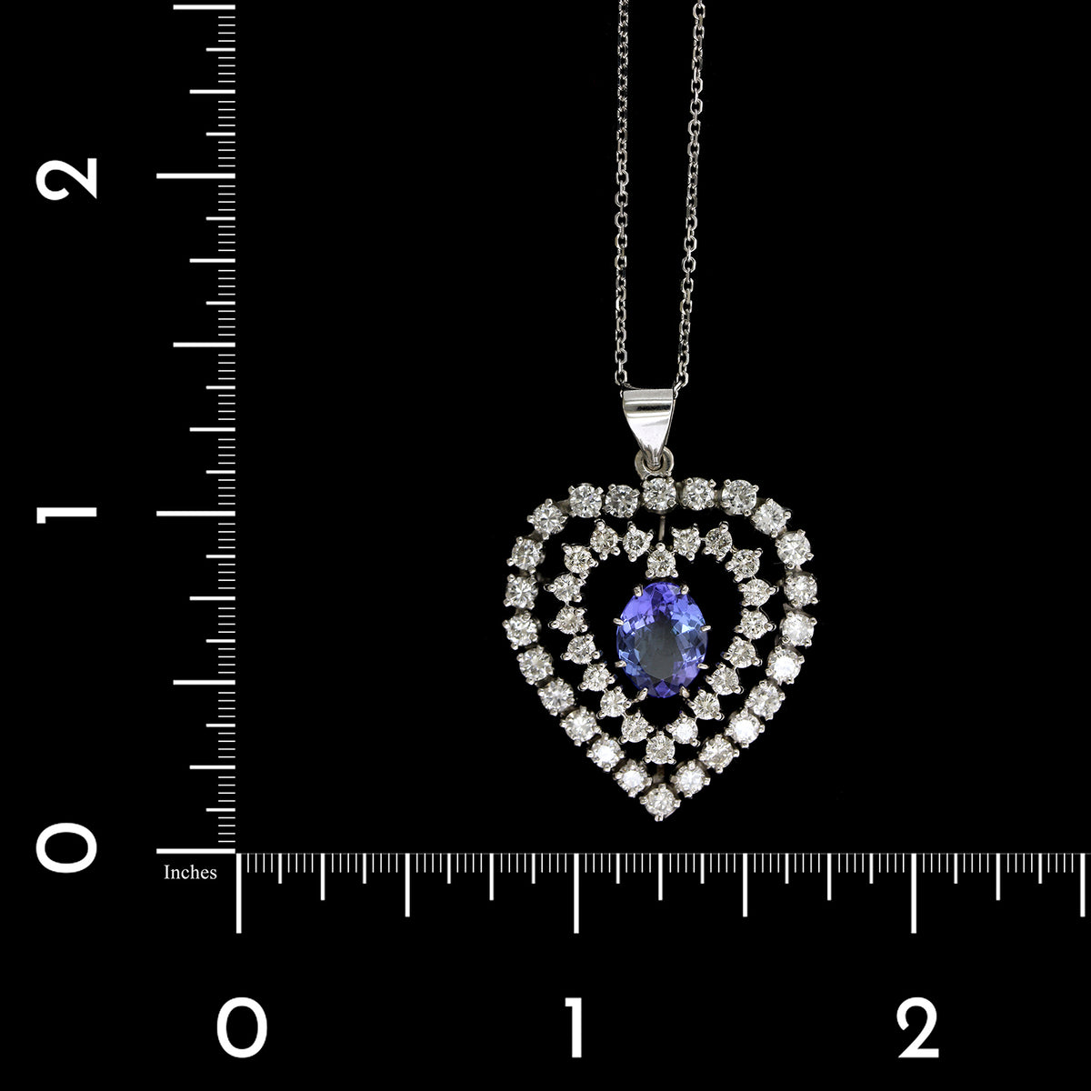 14K White Gold Estate Tanzanite and Diamond Heart Pendant Necklace