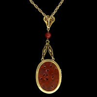 14K Yellow Gold Estate Carnelian and Seed Pearl Necklace