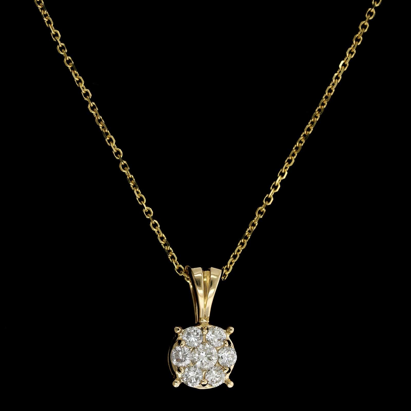 14K Yellow Gold Estate Diamond Cluster Pendant Necklace