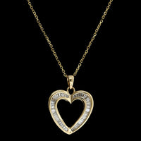 14K Yellow Gold Estate Diamond Heart Pendant Necklace