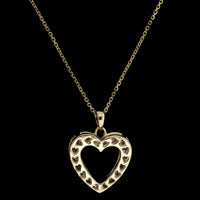 14K Yellow Gold Estate Diamond Heart Pendant Necklace