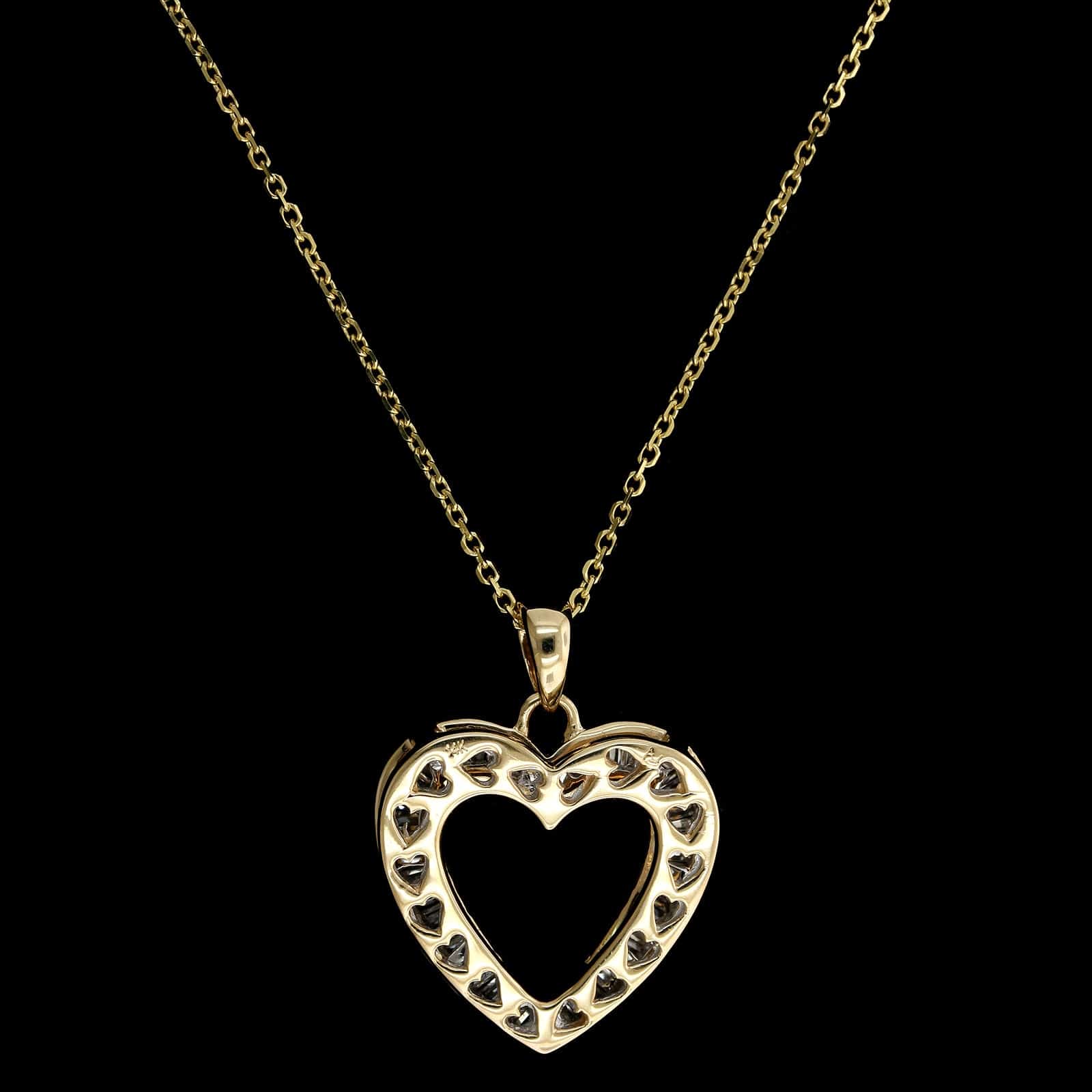 14K Yellow Gold Estate Diamond Heart Pendant Necklace