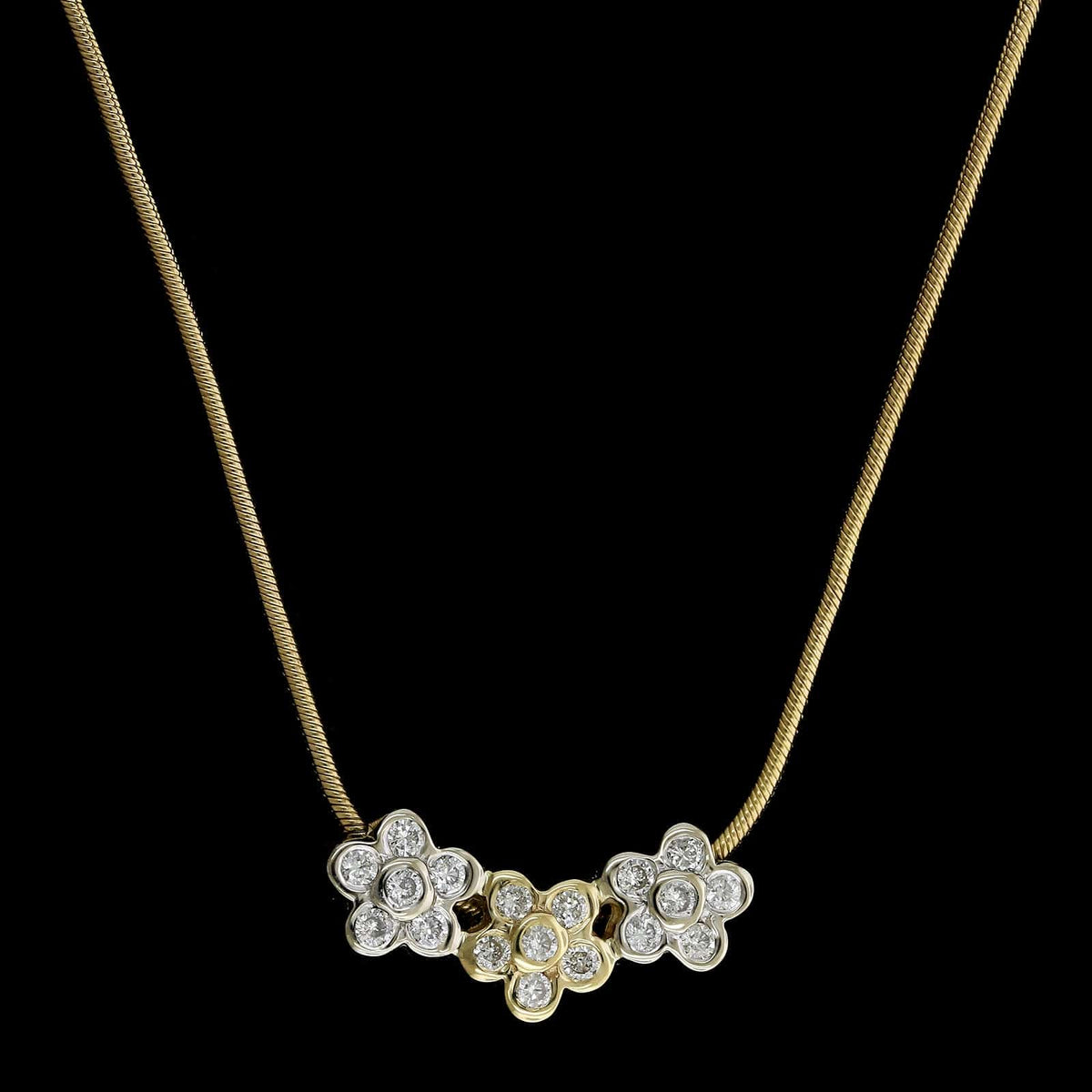 14K Two-tone Gold Estate Diamond Slide Pendant Necklace