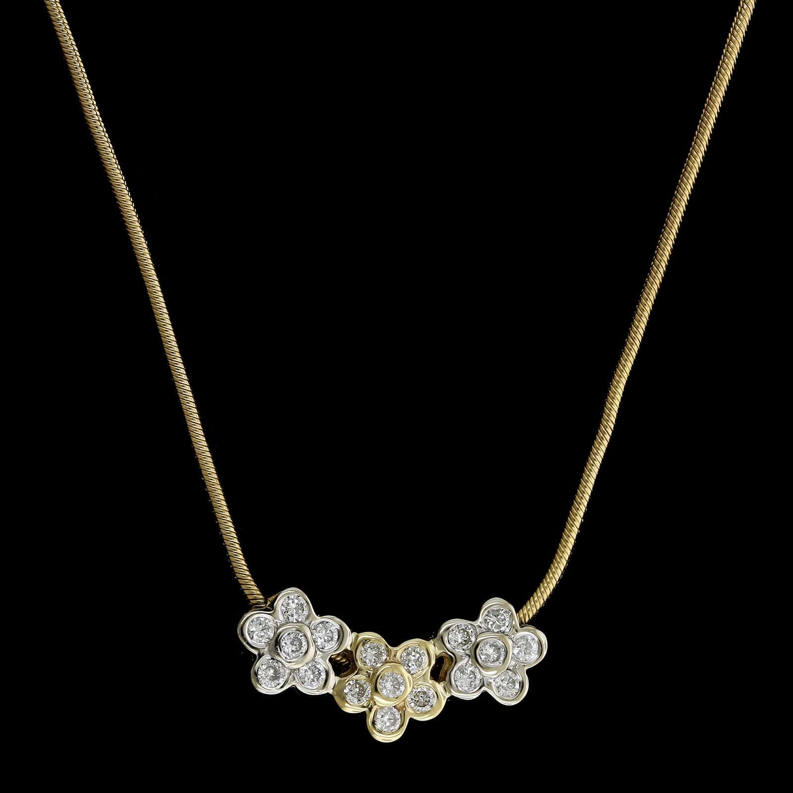 14K Two-tone Gold Estate Diamond Slide Pendant Necklace