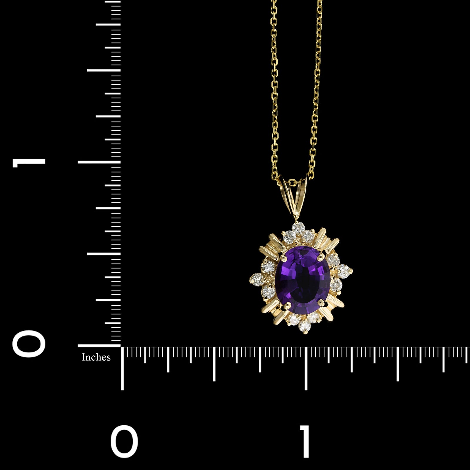 14K Yellow Gold Estate Amethyst and Diamond Pendant Necklace
