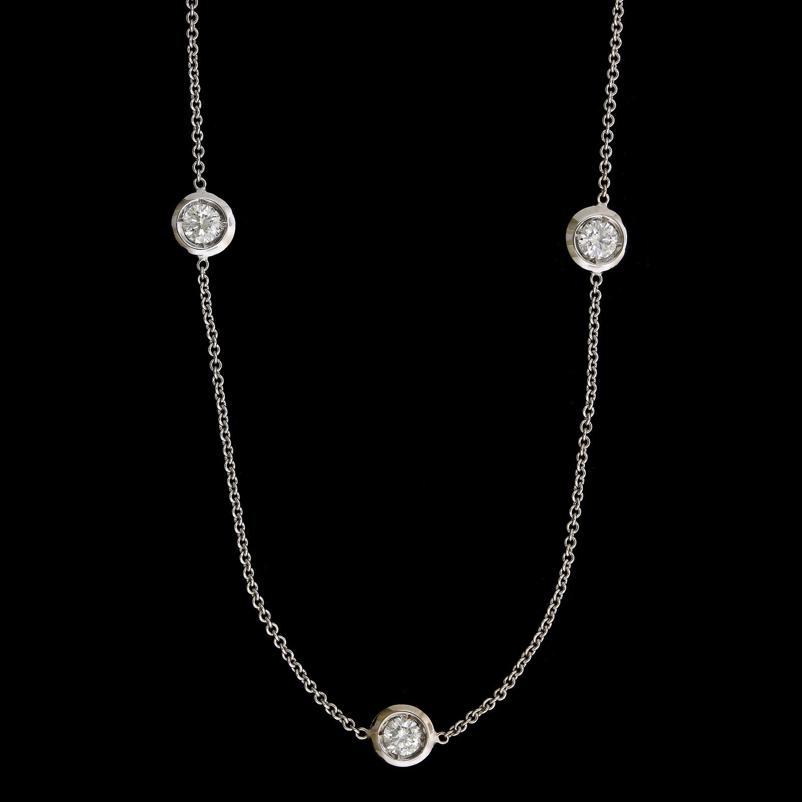 14K White Gold Estate Diamond Bezel Necklace