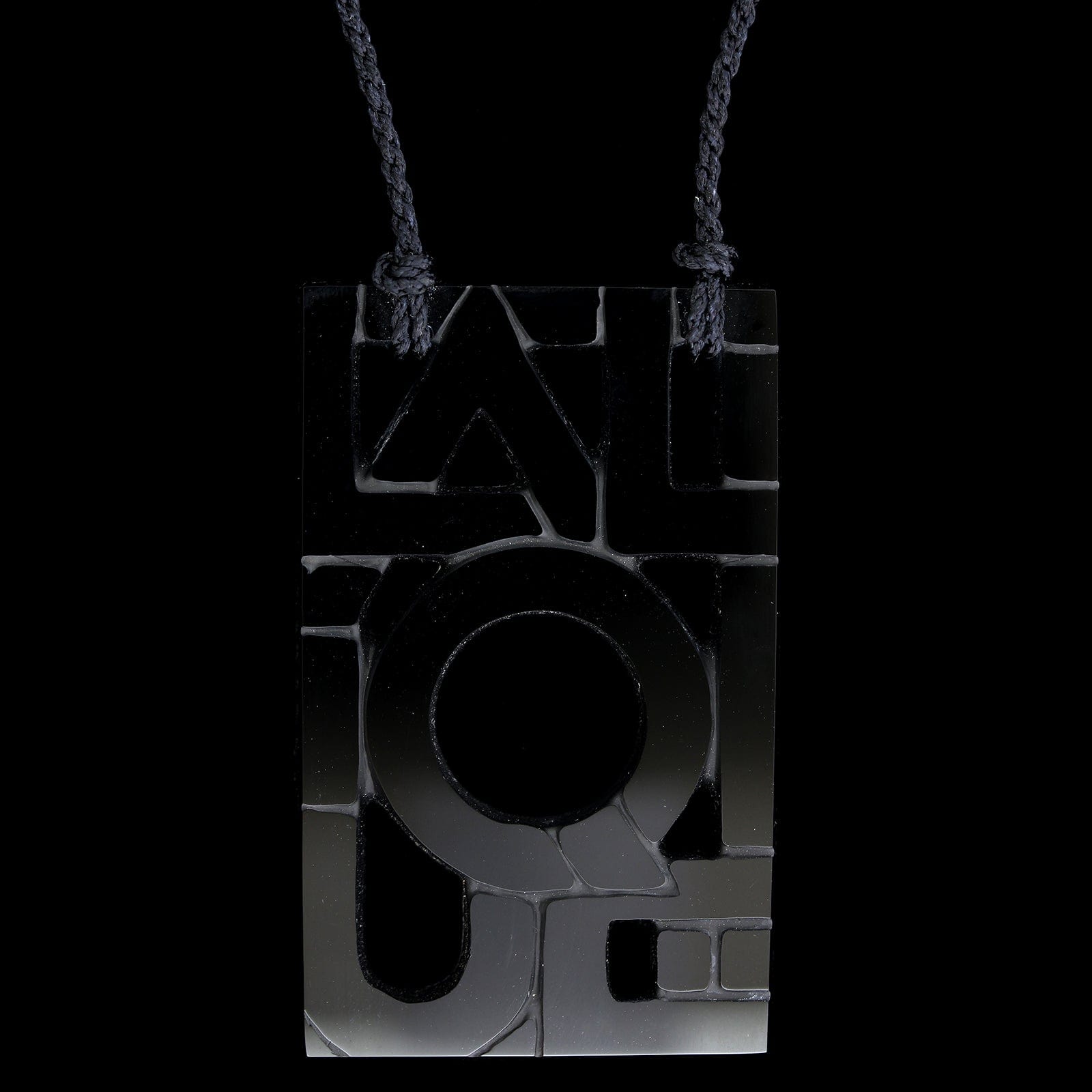 Lalique Black Crystal Estate Logo Pendant Necklace