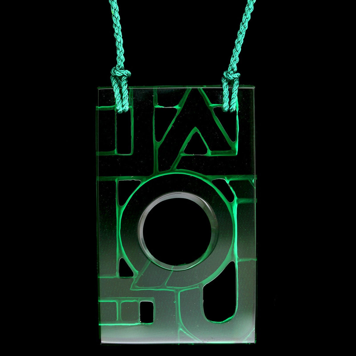 Lalique Green Crystal Logo Pendant Estate Necklace