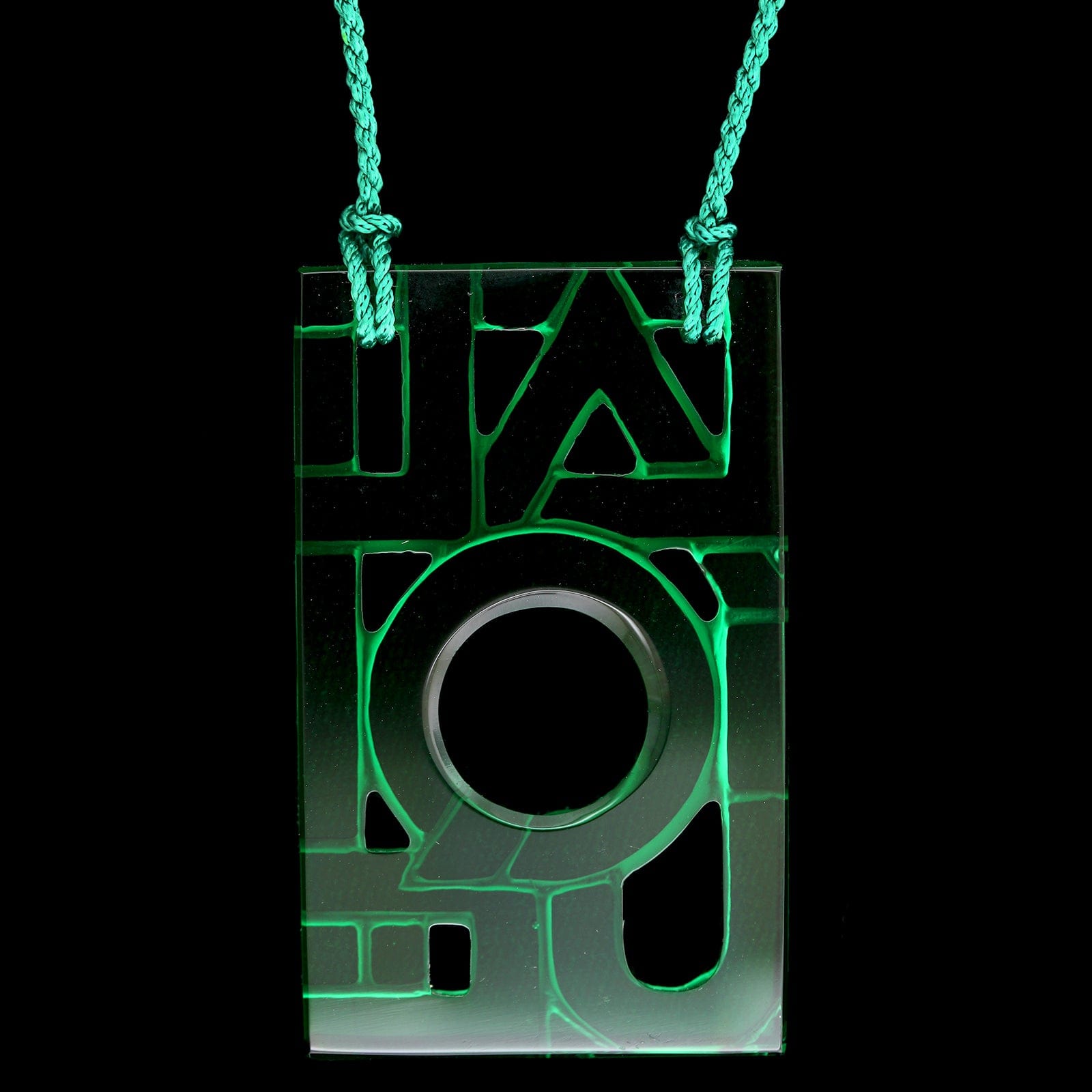 Lalique Green Crystal Logo Pendant Estate Necklace