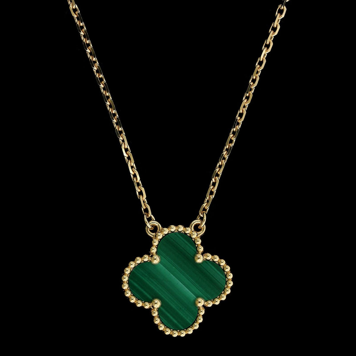 Van Cleef & Arpels Malachite Estate 'Vintage Alhambra' Pendant Necklace
