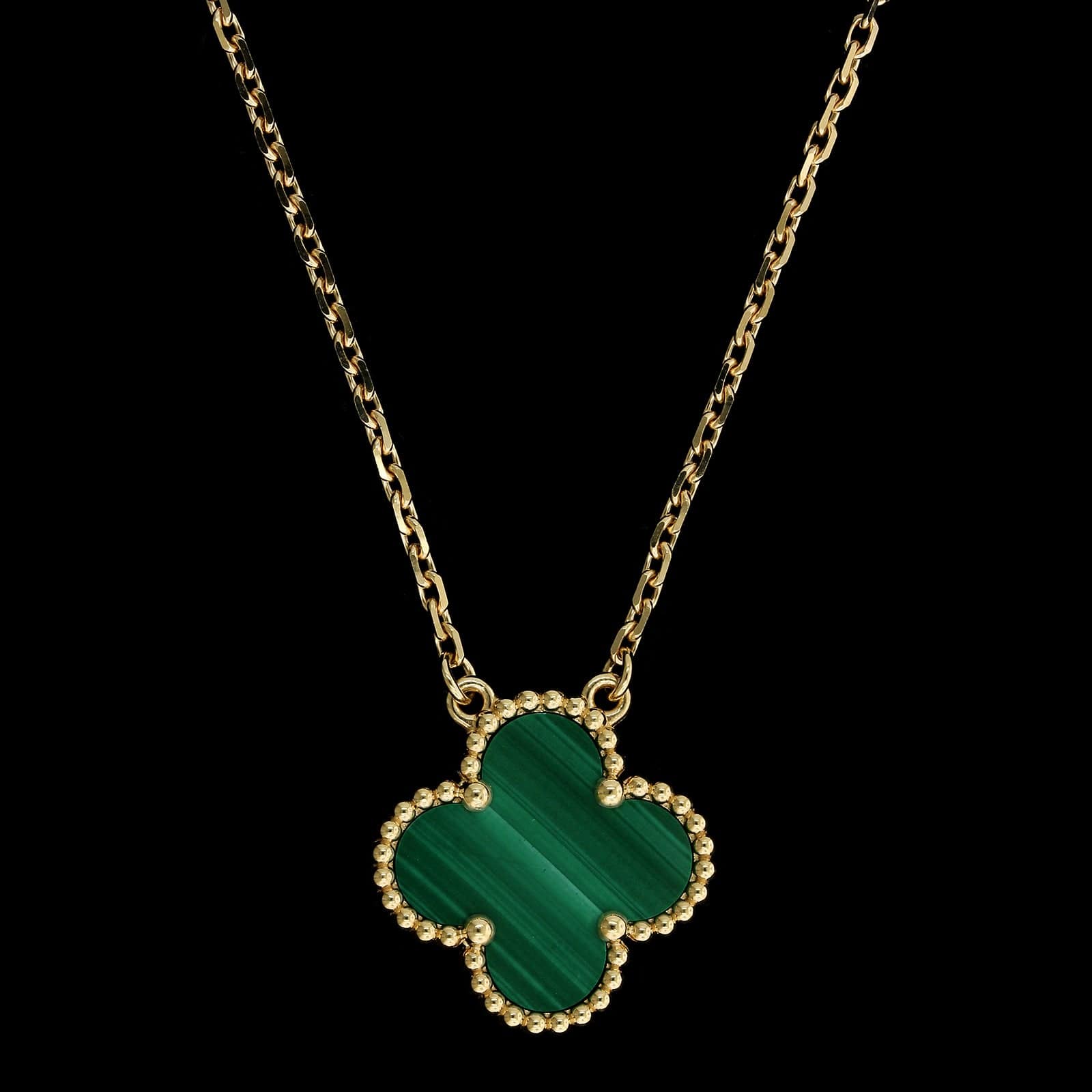 Van Cleef & Arpels Malachite Estate 'Vintage Alhambra' Pendant Necklace
