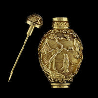 Chinese 14K Yellow Gold Estate Chinoiserie Snuff Bottle Quianlong Marks 20th Century