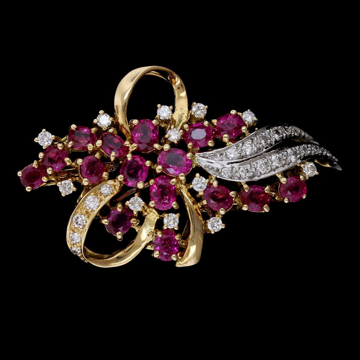 Platinum and 18K Yellow Gold Diamond and Ruby Estate Pin
