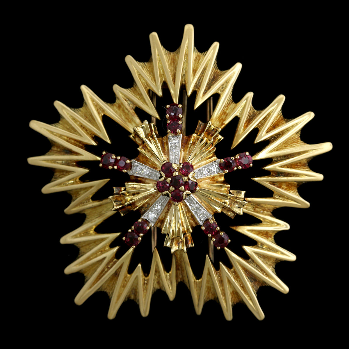 18K Yellow Gold Estate Ruby and Diamond Brooch