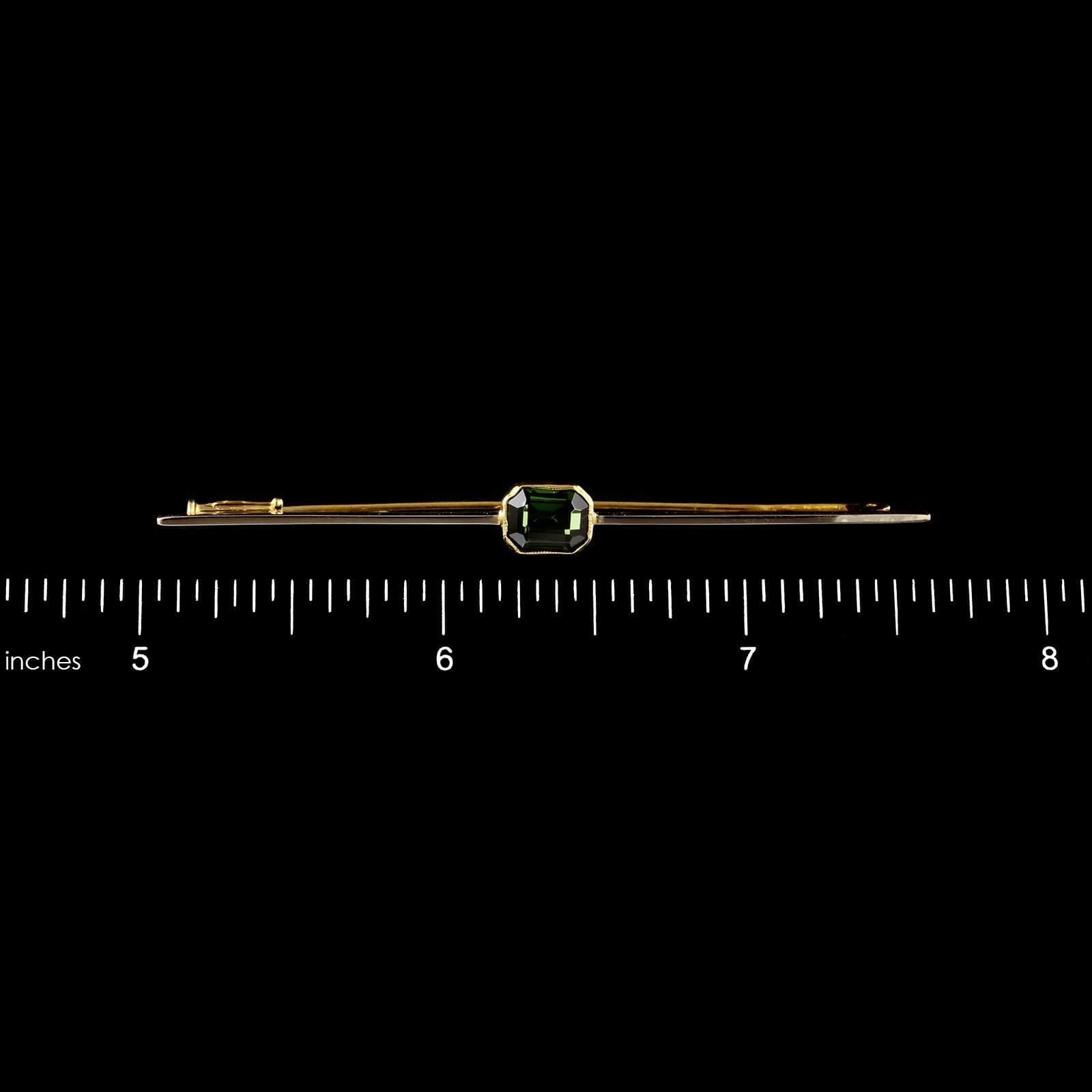 18K Yellow Gold Estate Green Tourmaline Bar Pin