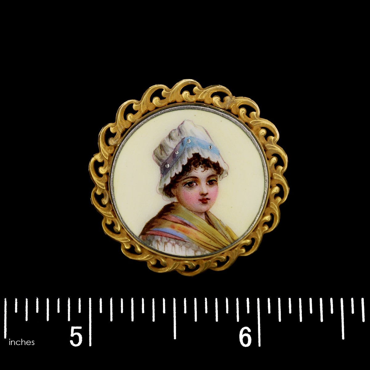Antique 14K Yellow Gold Estate Hand Painted Porcelain Pin
