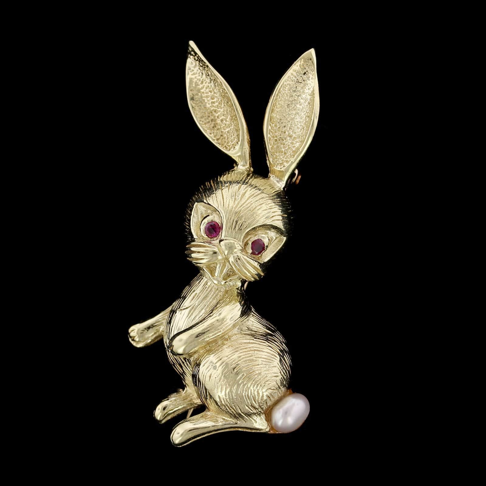14K Yellow Gold Estate Bunny Rabbit Pin